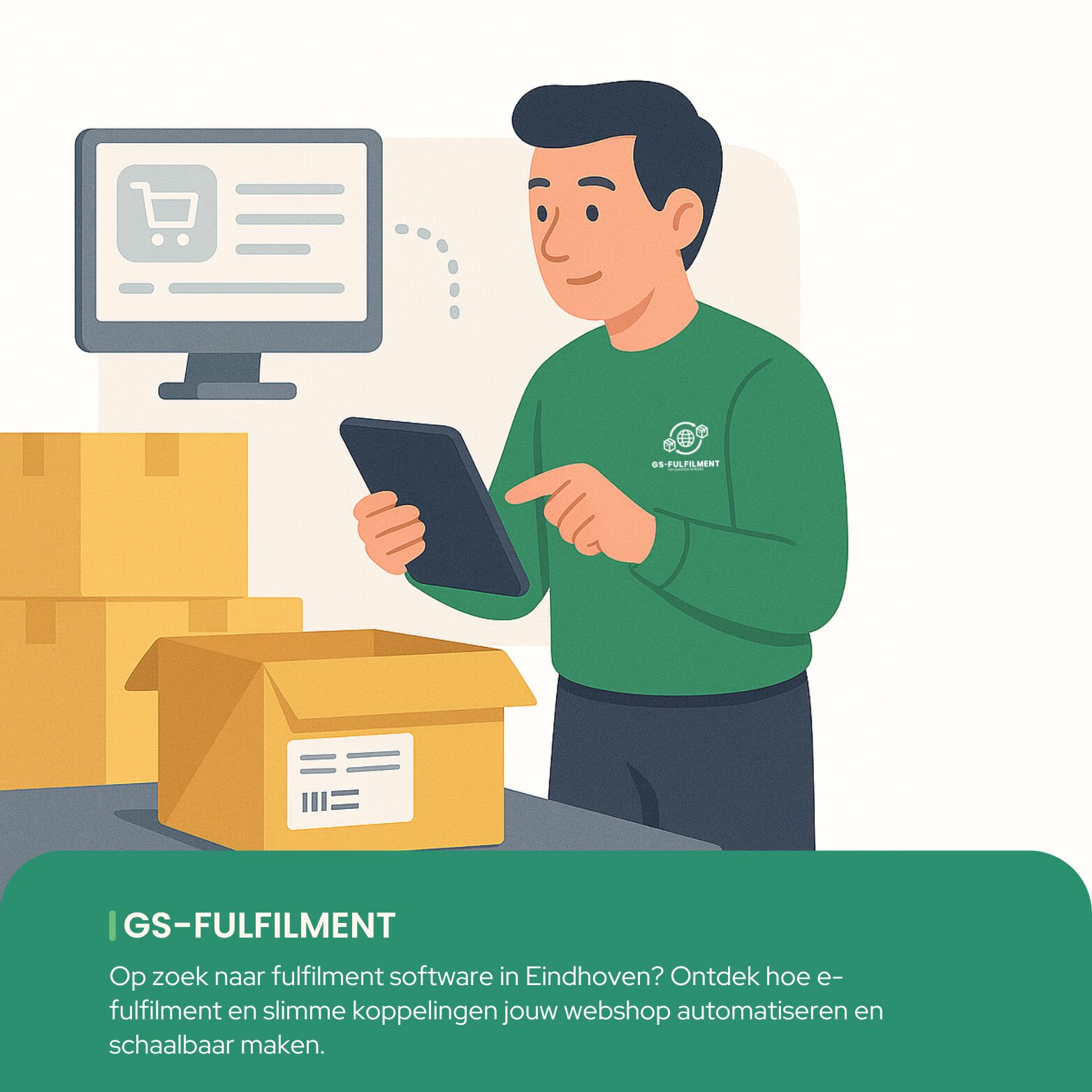 GS-Fulfilment medewerker in Eindhoven automatiseert webshopprocessen via fulfilment software en slimme koppelingen.